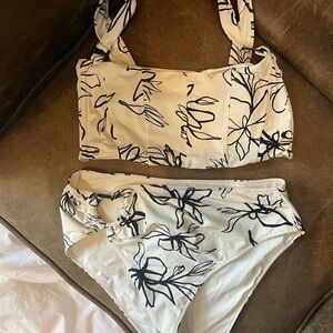 Floral Black and White Bikini Set